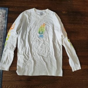 Vans White Long Sleeves Shirt with Colorful Flame Design
